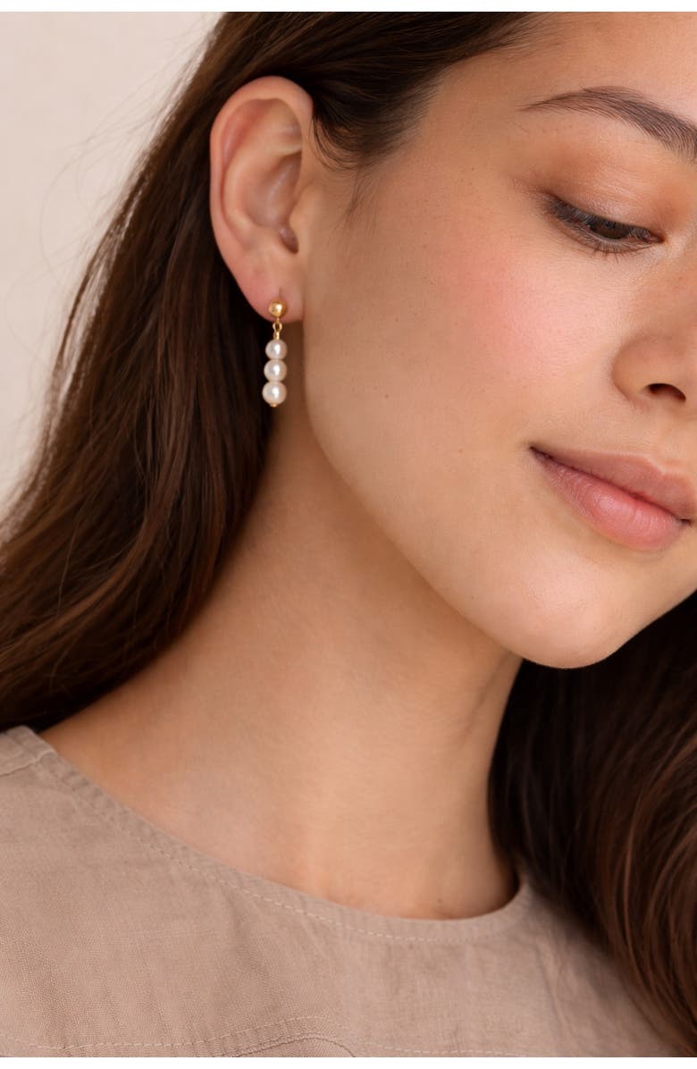 Sheena Marshall Jewelry Pearl Trio Earrings, Alternate, color, 14K Gold Fill