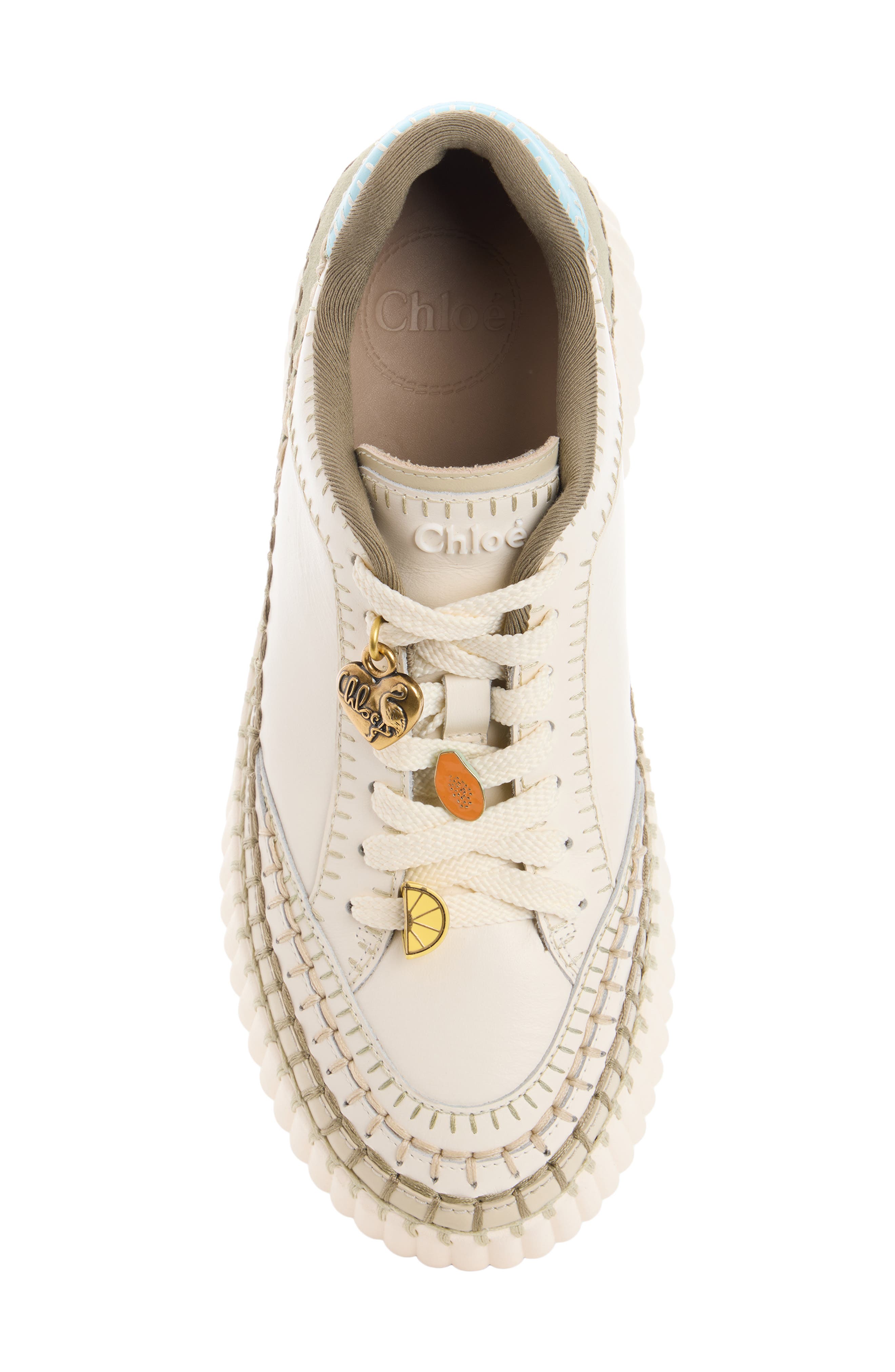 Chloé Nama Platform Wedge Sneaker, Alternate, color, Ivory Aqua Green