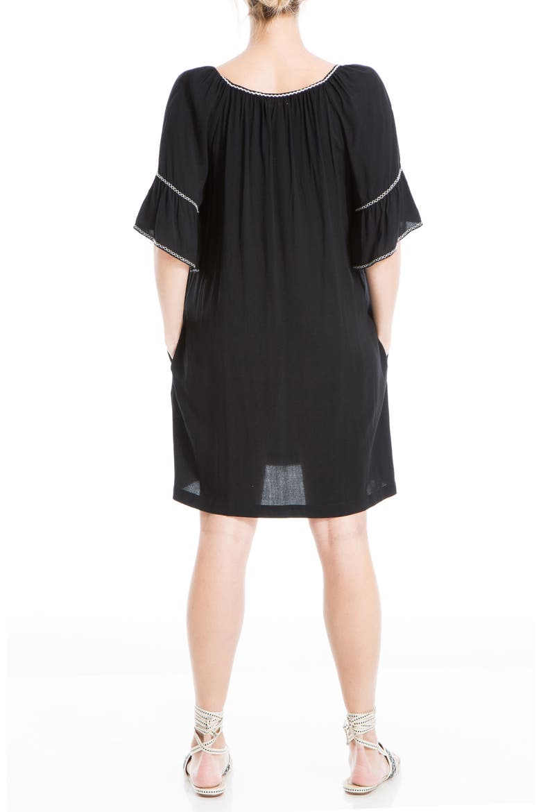 Embroidered Rayon Dobby Ruffle Dress, Alternate, color, BLACK/ WHITE CLEMATIS