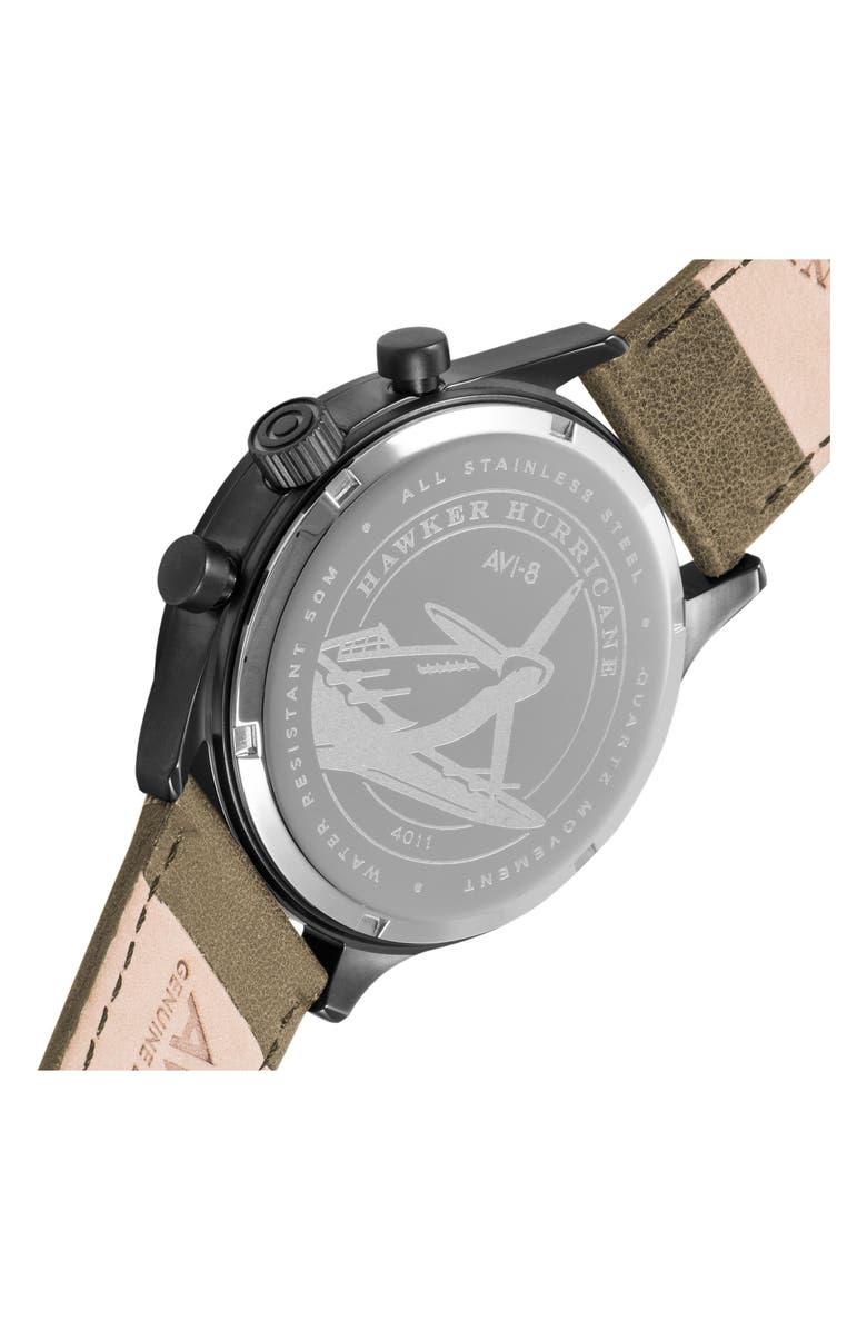 AVI-8 Hawker Hurricane Chronograph Leather Strap Watch, 42mm, Alternate, color, 
