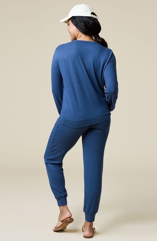 Softies Dream Jersey Long Sleeve Crew Neck Lounge Set With Jogger Pant In Indigo