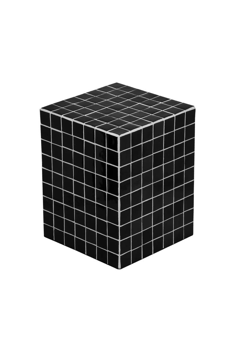 Callista Modern Ceramic Tiled Cube Side Table, Square Mosaic Pedestal Accent End Table for Living Room Bedroom, Main, color, Classic Black White