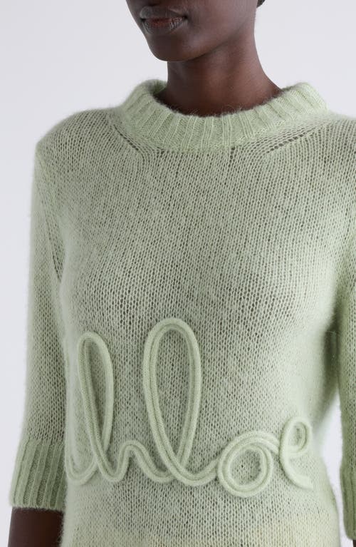 Chloé Pull Manches Trois-quart En Maille De Laine Alpaga Et Soie À Logo Femme Vert Taille Xs 62% Wool Vicu In Green