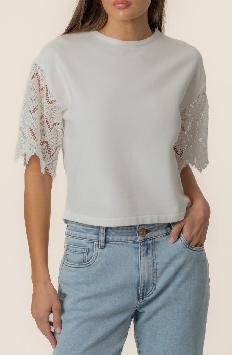 KUT from the Kloth Coco Lace Sleeve Top, Main, color, White