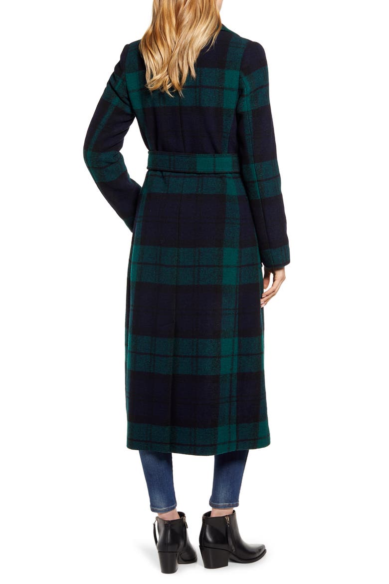 Aurora Classic Double Breasted Reefer Coat, Alternate, color, BLACK WATCH PLAID