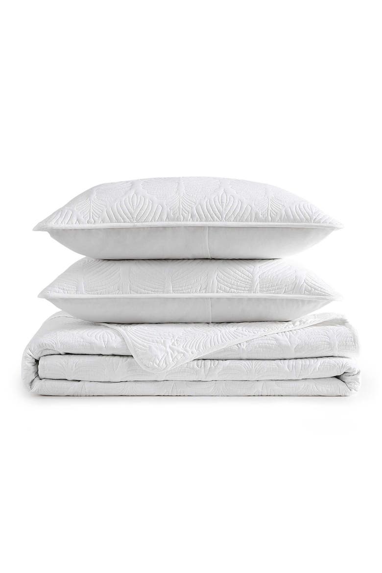 Line Palm Reversible Cotton Quilt Set, Main, color, WHITE