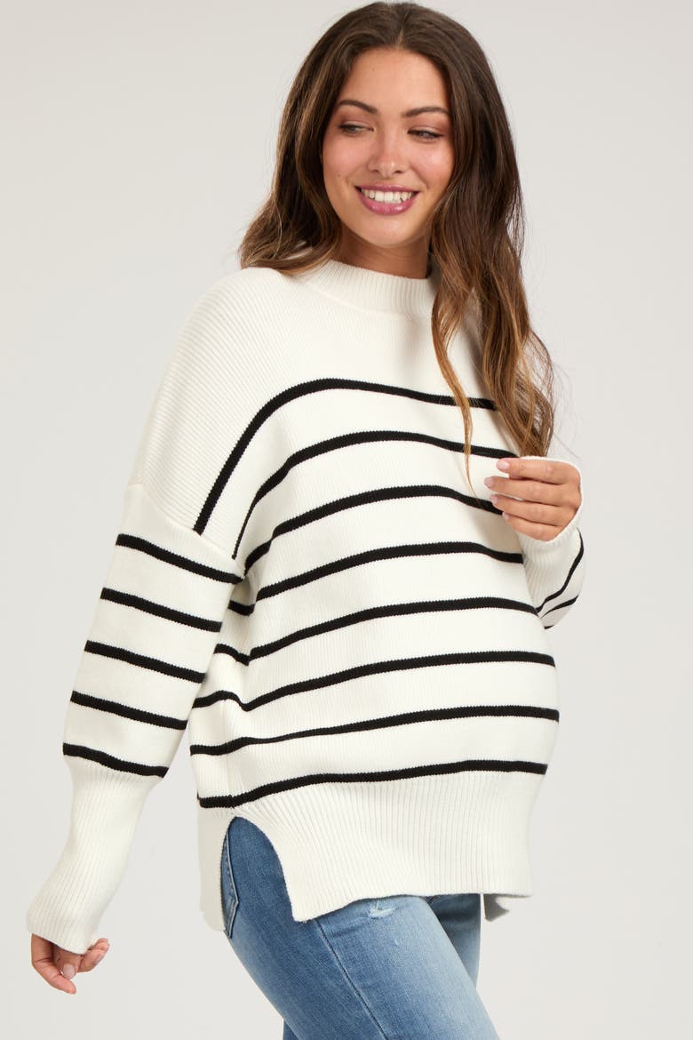 Striped Drop Shoulder Sweater, Alternate, color, Ivory