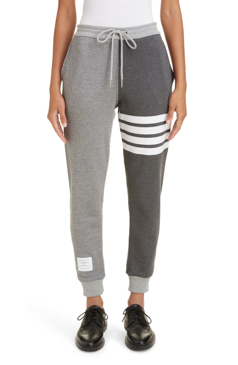 Thom Browne Four-Bar Cotton Joggers, Main, color, Tonal Grey