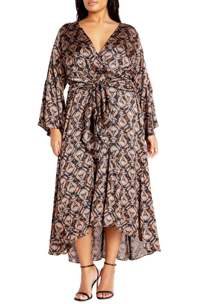 City Chic Remington Faux Wrap Maxi Dress, Main, color, Black Print