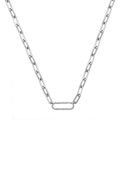 Sterling Silver Diamond Paper Clip Link Pendant Necklace