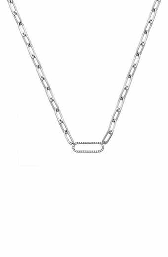 EFFY Sterling Silver Diamond Paper Clip Link Pendant Necklace