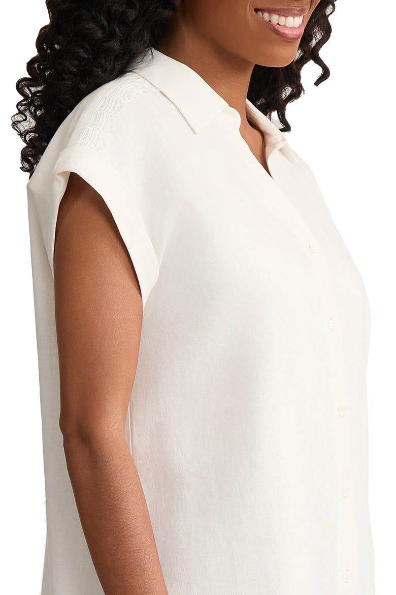 Lace Detail Linen Blend Button-Up Shirt, Alternate, color, NATURAL WHITE