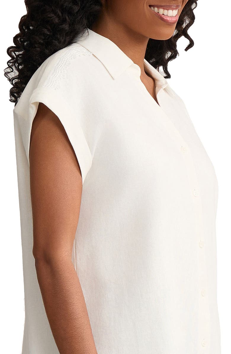 Jones New York Lace Detail Linen Blend Button-Up Shirt, Alternate, color, Natural White