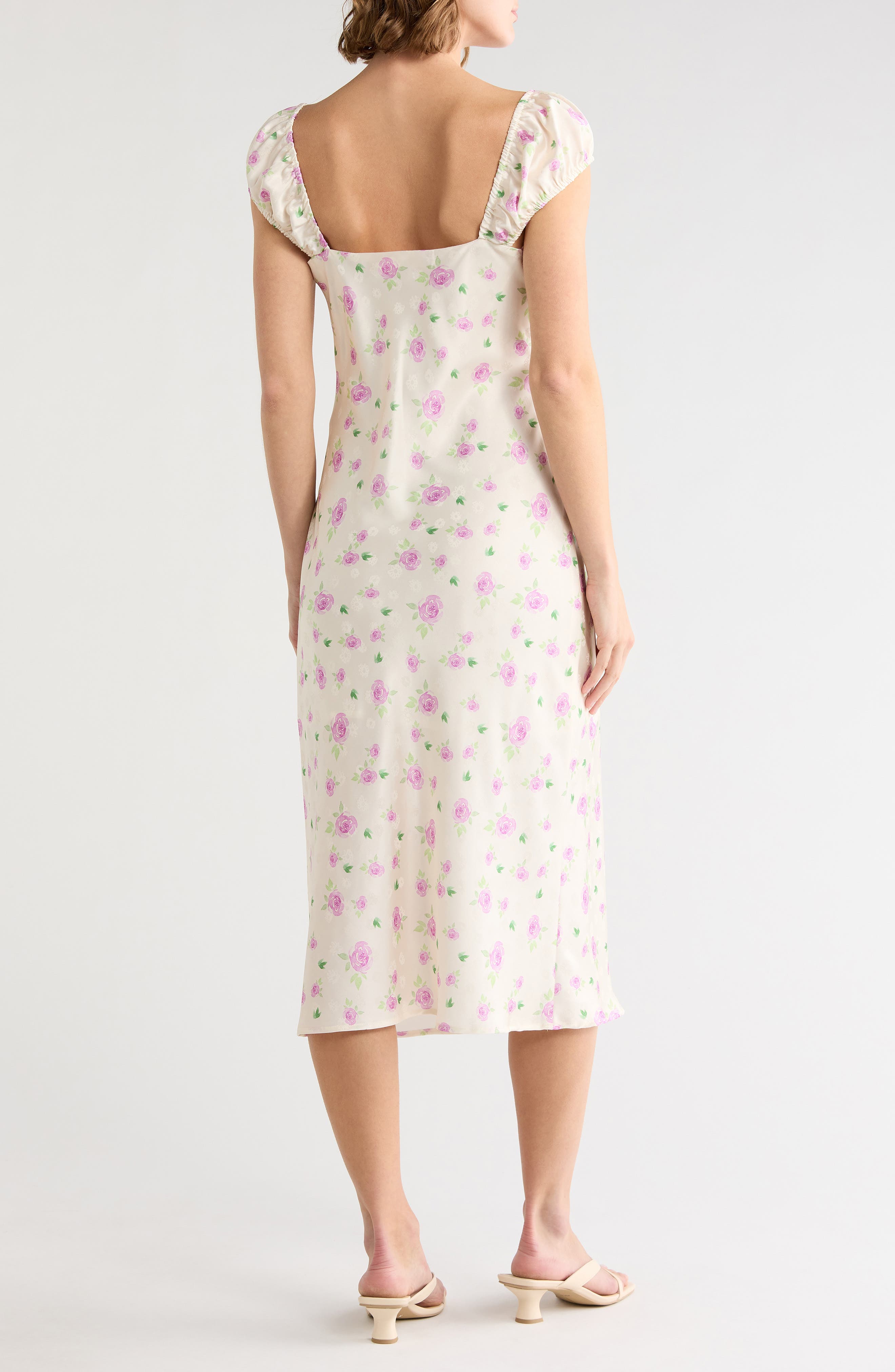 Lush Floral Cap Sleeve Satin Midi Dress (Women) | Nordstromrack