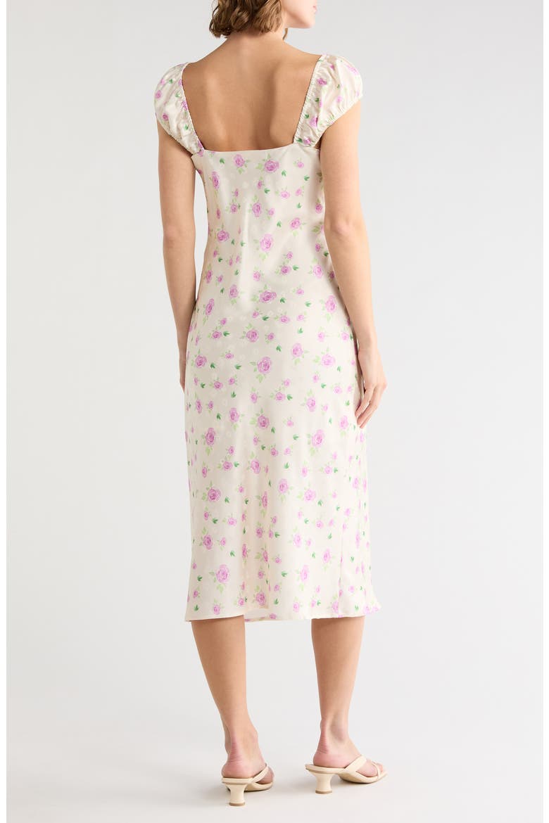 Floral Cap Sleeve Satin Midi Dress, Alternate, color, CREAM LILAC