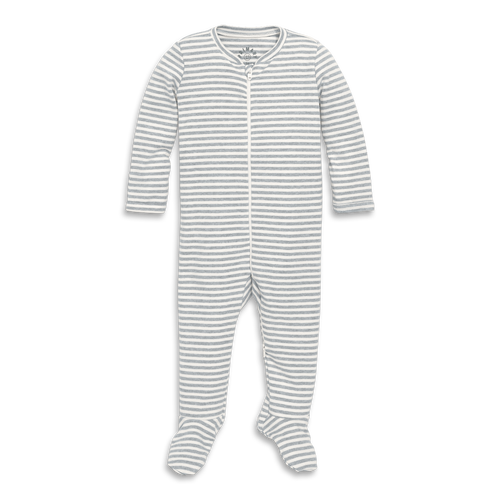 Shop Primary Baby Organic Zip Footie In Stripe In Heather Gray Ivory Mini Stripe