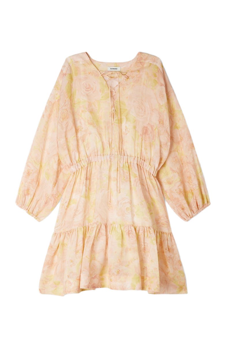 SANDRO Flower print short dress, Alternate, color, Pink / Green