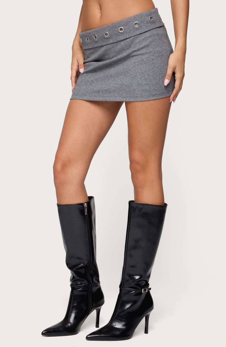 EDIKTED Havana Grommet Rib Miniskirt, Alternate, color, 