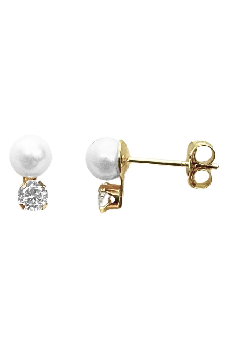 CANDELA JEWELRY 14K Yellow Gold Cultured Pearl & Cubic Zirconia Stud Earrings, Main, color, Yellow Gold/ Pearl
