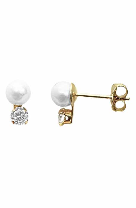 CANDELA JEWELRY 14K Yellow Gold Cultured Pearl & Cubic Zirconia Stud Earrings