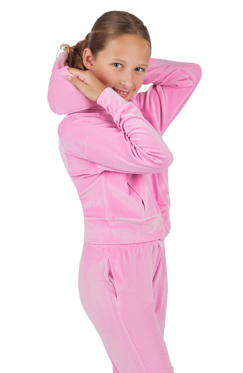 90 DEGREE BY REFLEX Kids' Rib Velour Castle Zip Hoodie & Joggers Set, Alternate, color, Moonlite Mauve