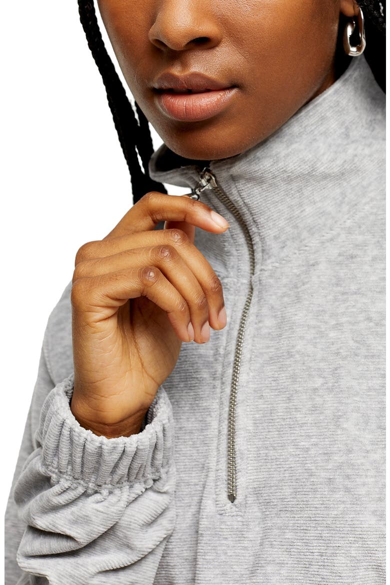Velour Half Zip Sweatshirt, Alternate, color, GREY