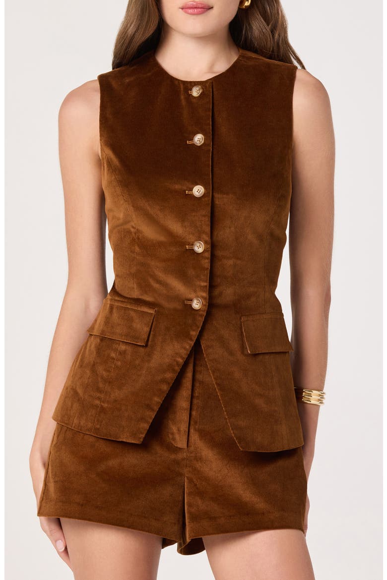 Corduroy Button-Up Cutaway Vest, Main, color, NUTMEG