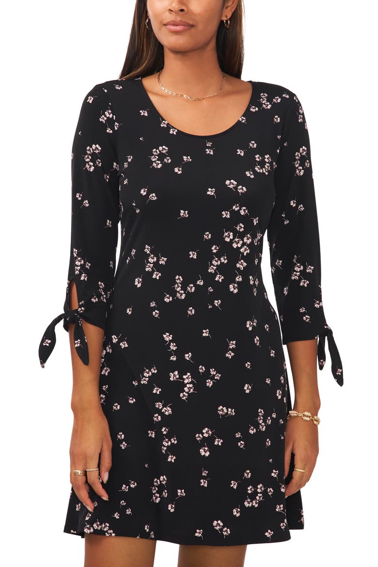Floral Print Swing Dress, Alternate, color, BLACK