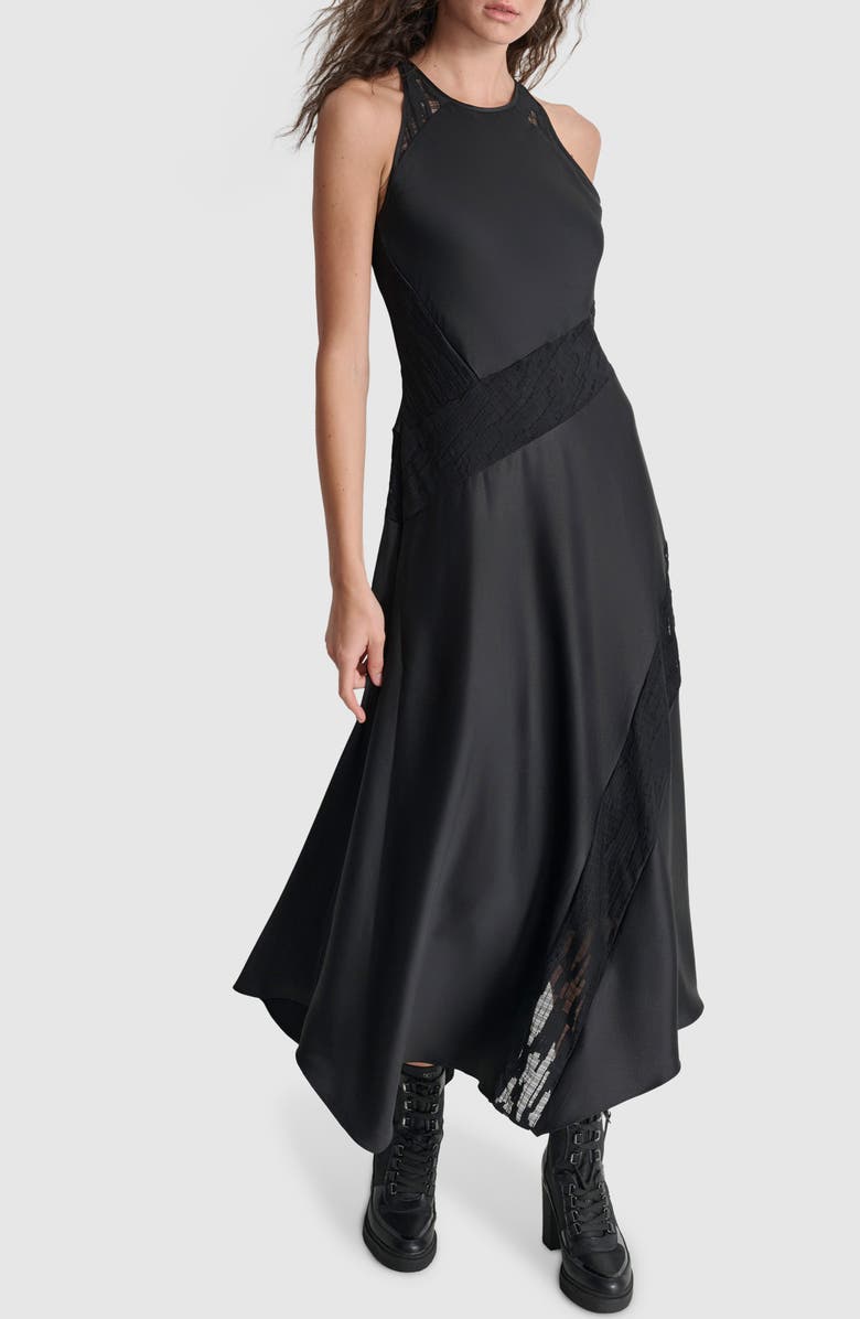 DKNY Lace Panel Sleeveless Satin Maxi Dress, Alternate, color,