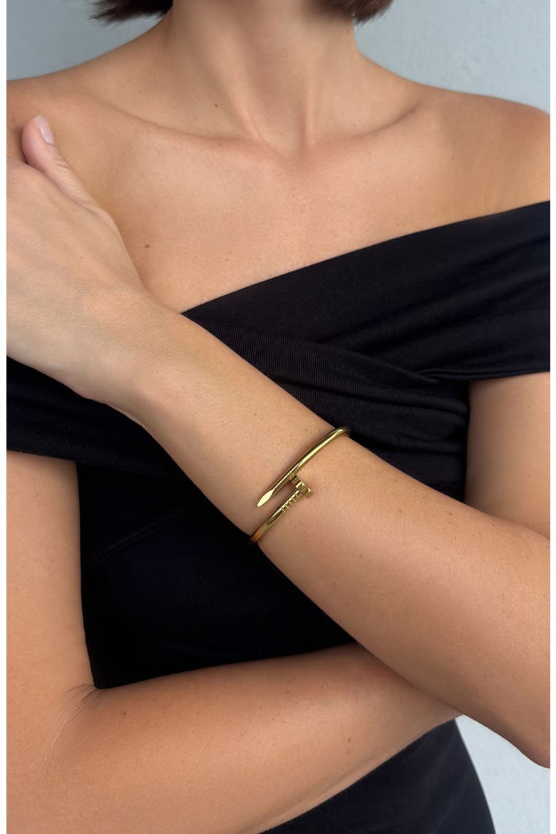 18k Gold Plate Bypass Nail Cuff, Alternate, color, GOLD