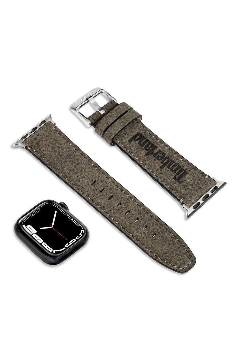 Timberland Barnesbrook Water Repellent Leather 22mm Smartwatch Watchband, Alternate, color, Black