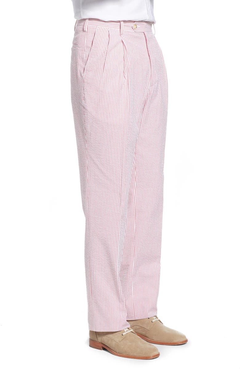 Berle Pleated Seersucker Cotton Dress Pants, Alternate, color, Red