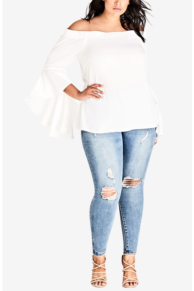 Romantic Off the Shoulder Bell Sleeve Top, Alternate, color, IVORY