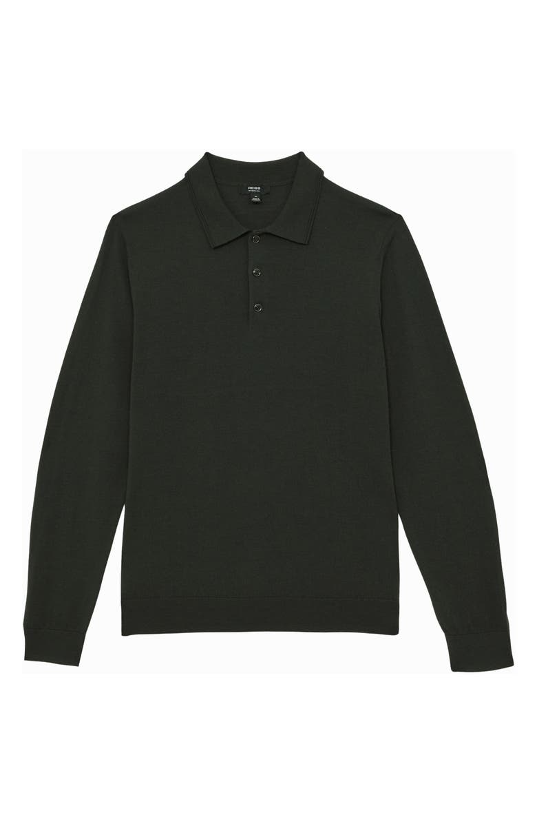 Reiss Trafford Long Sleeve Merino Wool Polo Sweater, Alternate, color, Dark Military