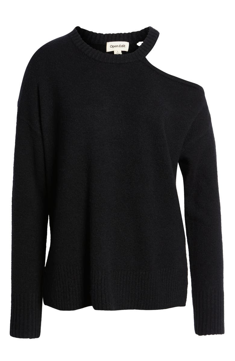 Open Edit Oversize Single Cold Shoulder Cotton Blend Sweater, Alternate, color, Black