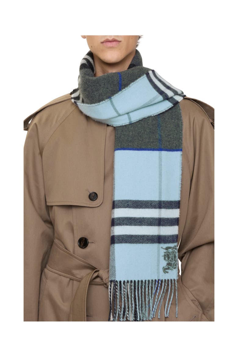 Contrast Check Cashmere Scarf, Alternate, color, Marlborough grey/bank grey