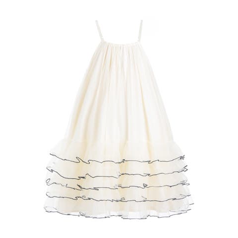 Cascade Trim Tiered Dress