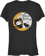 Hello Kitty Junior's Hello Kitty Halloween Black Cat and Moon Graphic T-Shirt