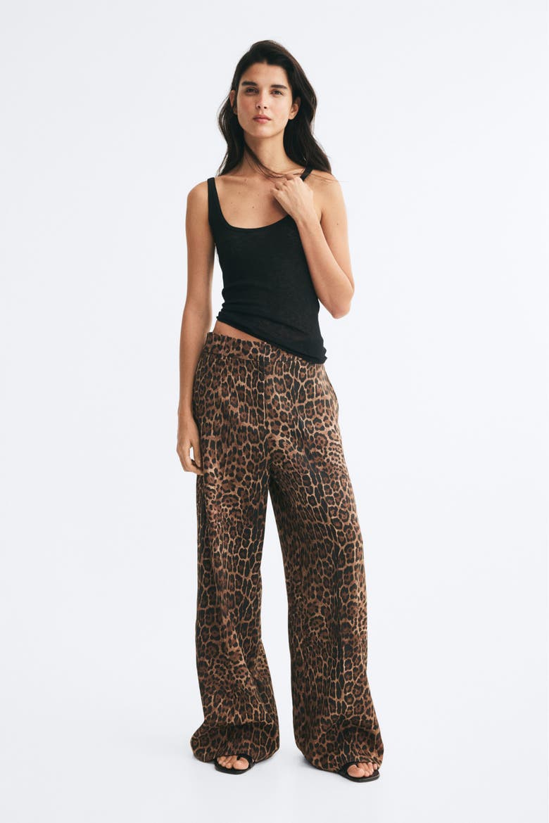 Wide-Leg Dress Pants, Alternate, color, Dark beige/leopard print