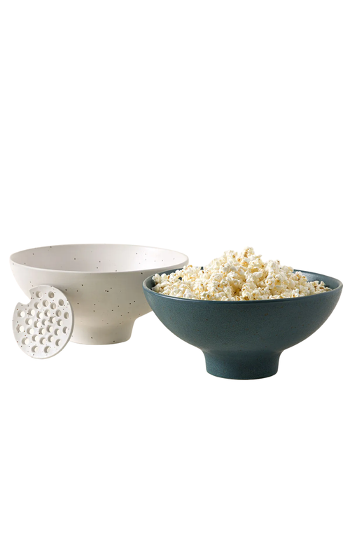 Uncommon Goods The Popcorn Bowl With Kernel Sifter In Speckled White