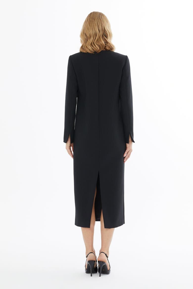 Elegant Slit-Sleeve Midi Dress with Metal Detail, Alternate, color, Black
