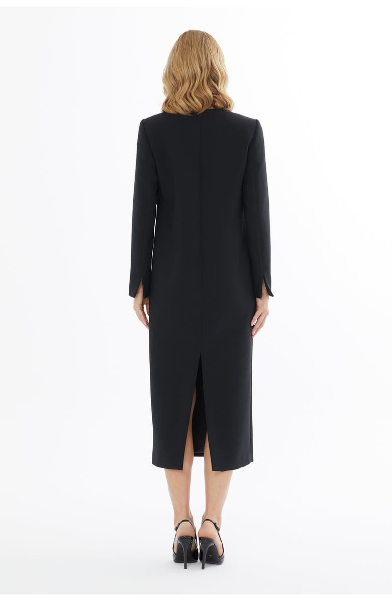 Gizia Elegant Slit-Sleeve Midi Dress with Metal Detail, Alternate, color, Black