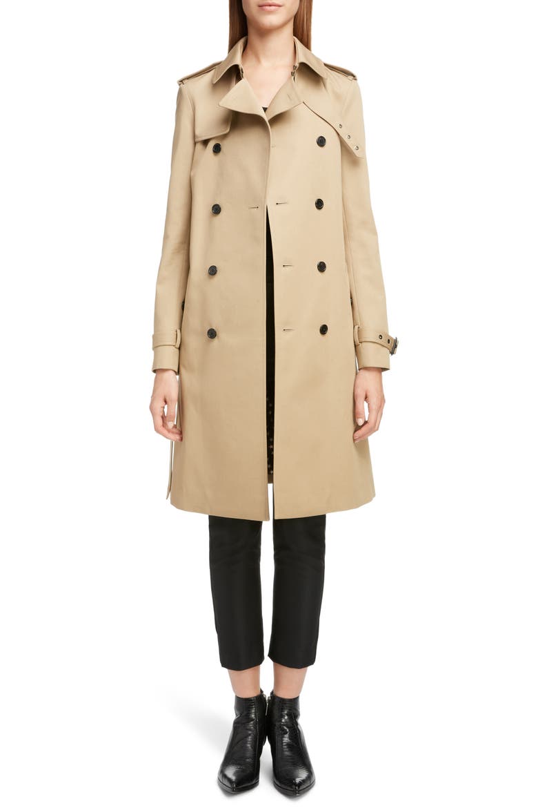 Double Breasted Gabardine Trench Coat, Alternate, color, SABLE