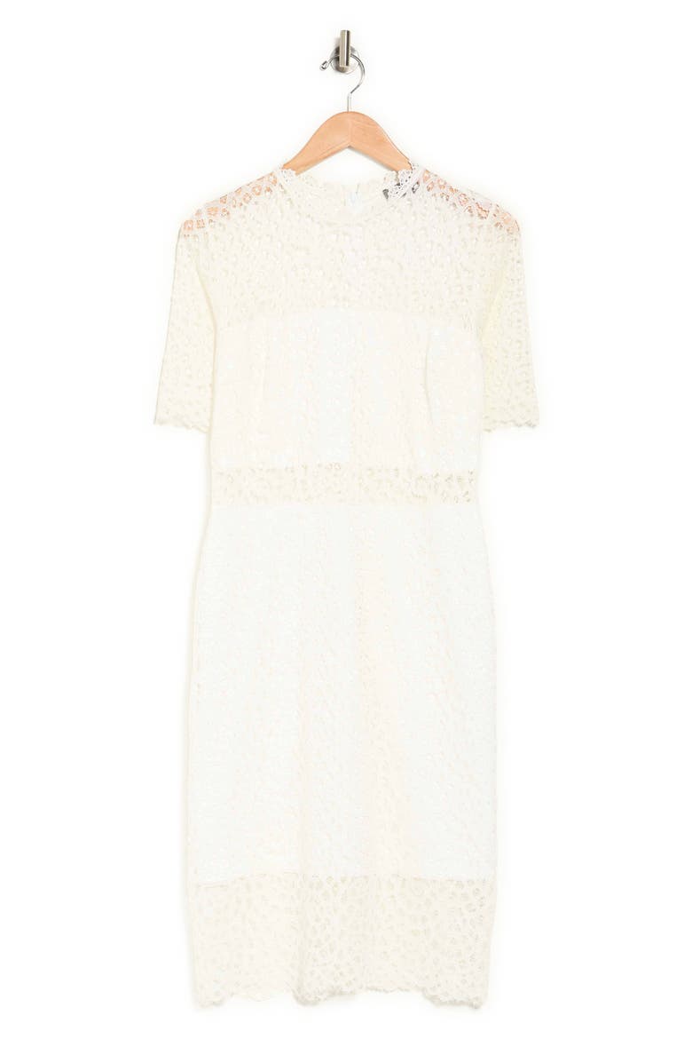 Lace Sheer Panel Knee Length Dress, Alternate, color, GARDENIA
