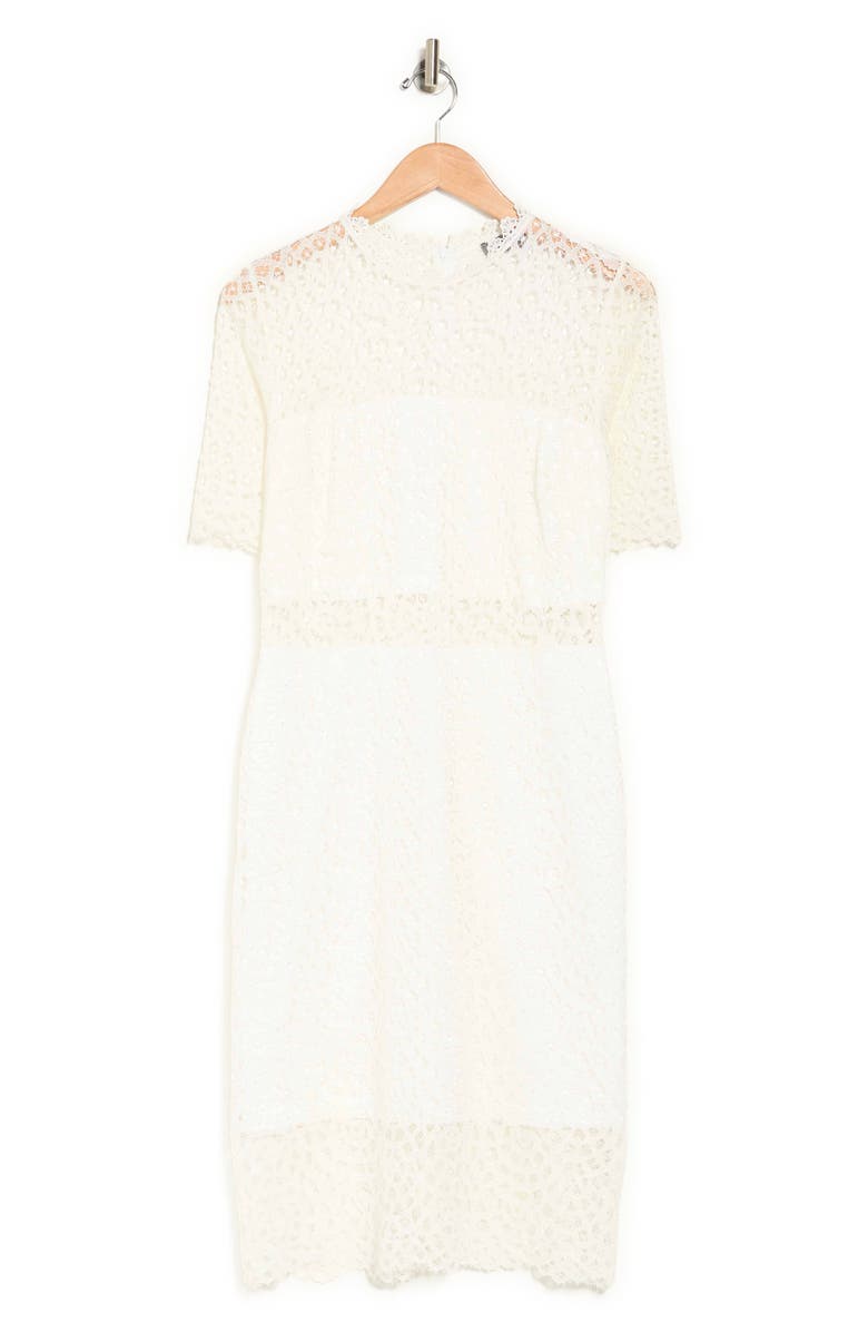 BY DESIGN Lace Sheer Panel Knee Length Dress, Alternate, color, Gardenia