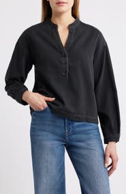 Cloth & Stone Shirred Cotton-Blend Denim Top