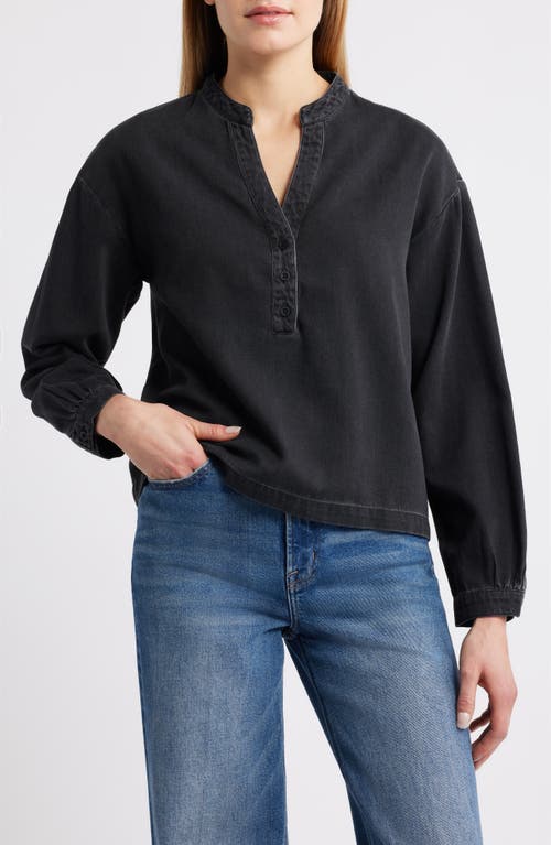 Cloth & Stone Shirred Cotton-blend Denim Top In Black