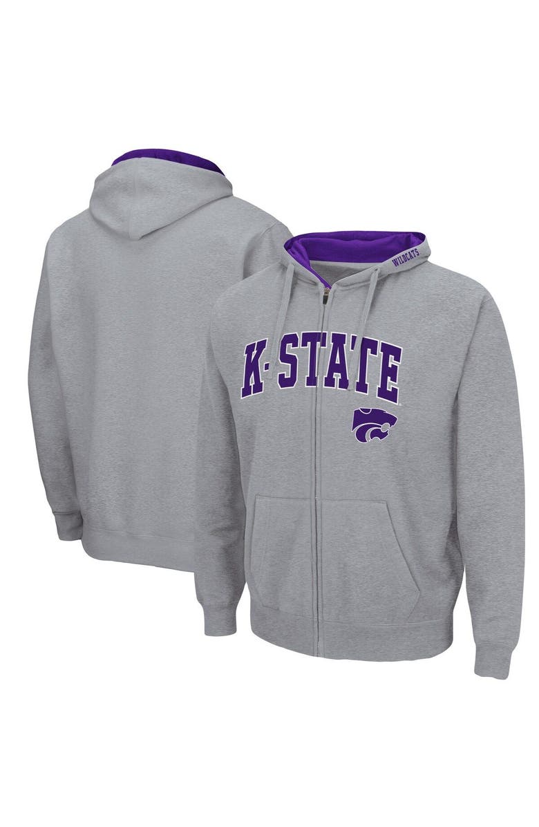 COLOSSEUM Men's Colosseum Heathered Gray Kansas State Wildcats Arch & Logo 3.0 Full-Zip Hoodie, Main, color, Heather Gray