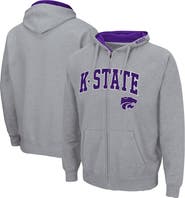 COLOSSEUM Men's Colosseum Heathered Gray Kansas State Wildcats Arch & Logo 3.0 Full-Zip Hoodie
