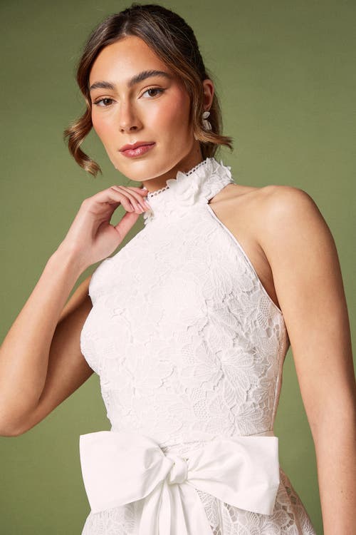 Coast Halterneck Belted Lace Midi Dress In Gold